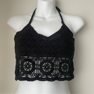 Free People Sydney Casual Black Crochet Halter Size Small